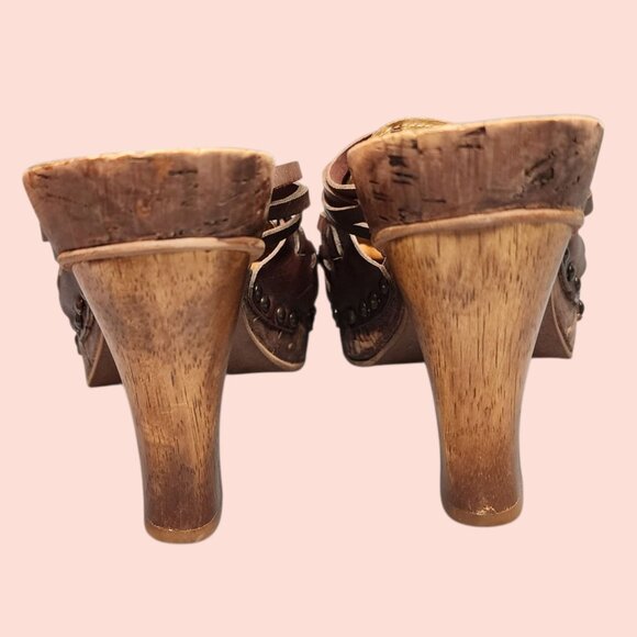 VTG Kenneth Cole Tribeca brown slip on cork straply Y2K boho mules size 7 y2k - Picture 5 of 7